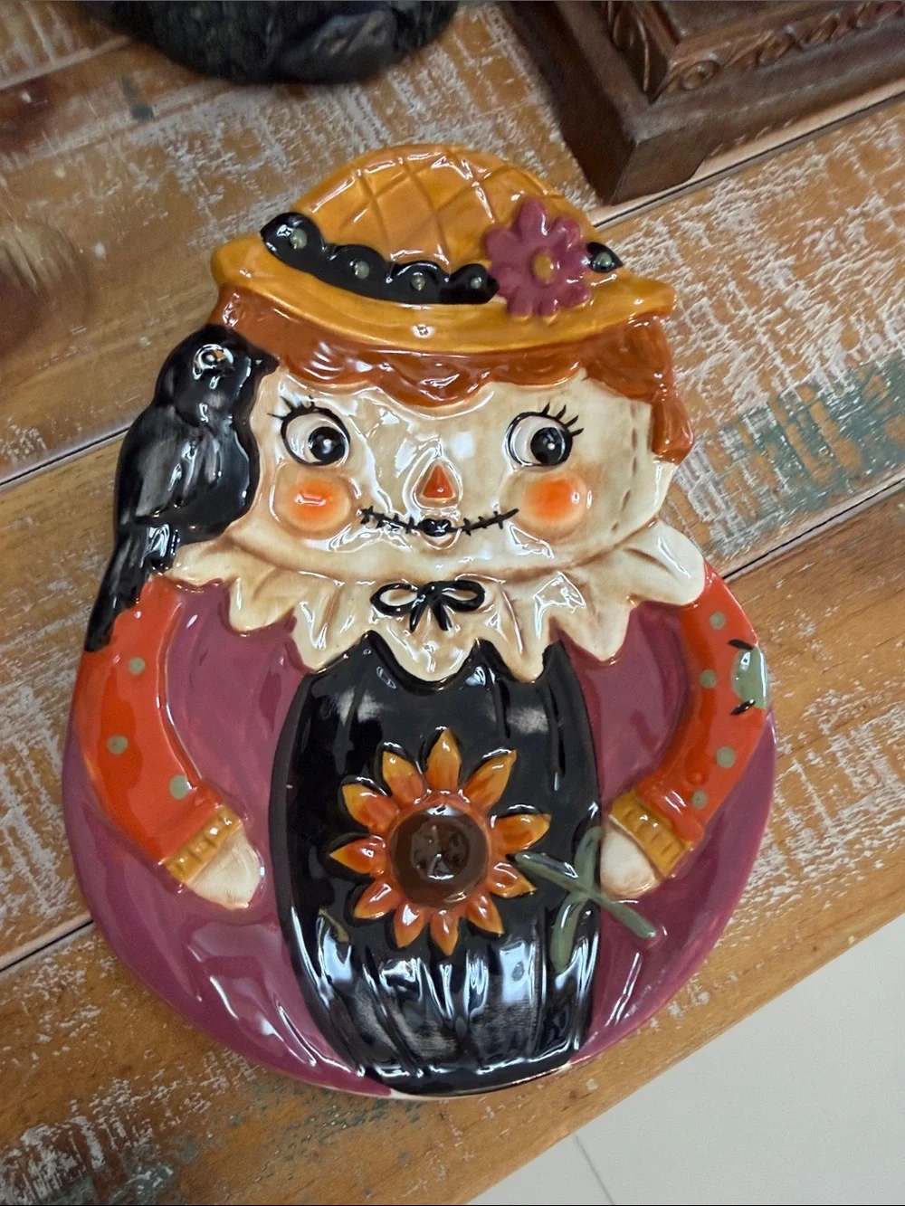 Johanna Parker Autumn Orange/Brown Vintage Inspired Scarecrow Ceramic Spoon Rest